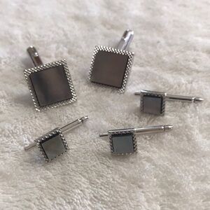 Silver Mother of Pearl Square Cufflinks and Buttons Set 5 pc